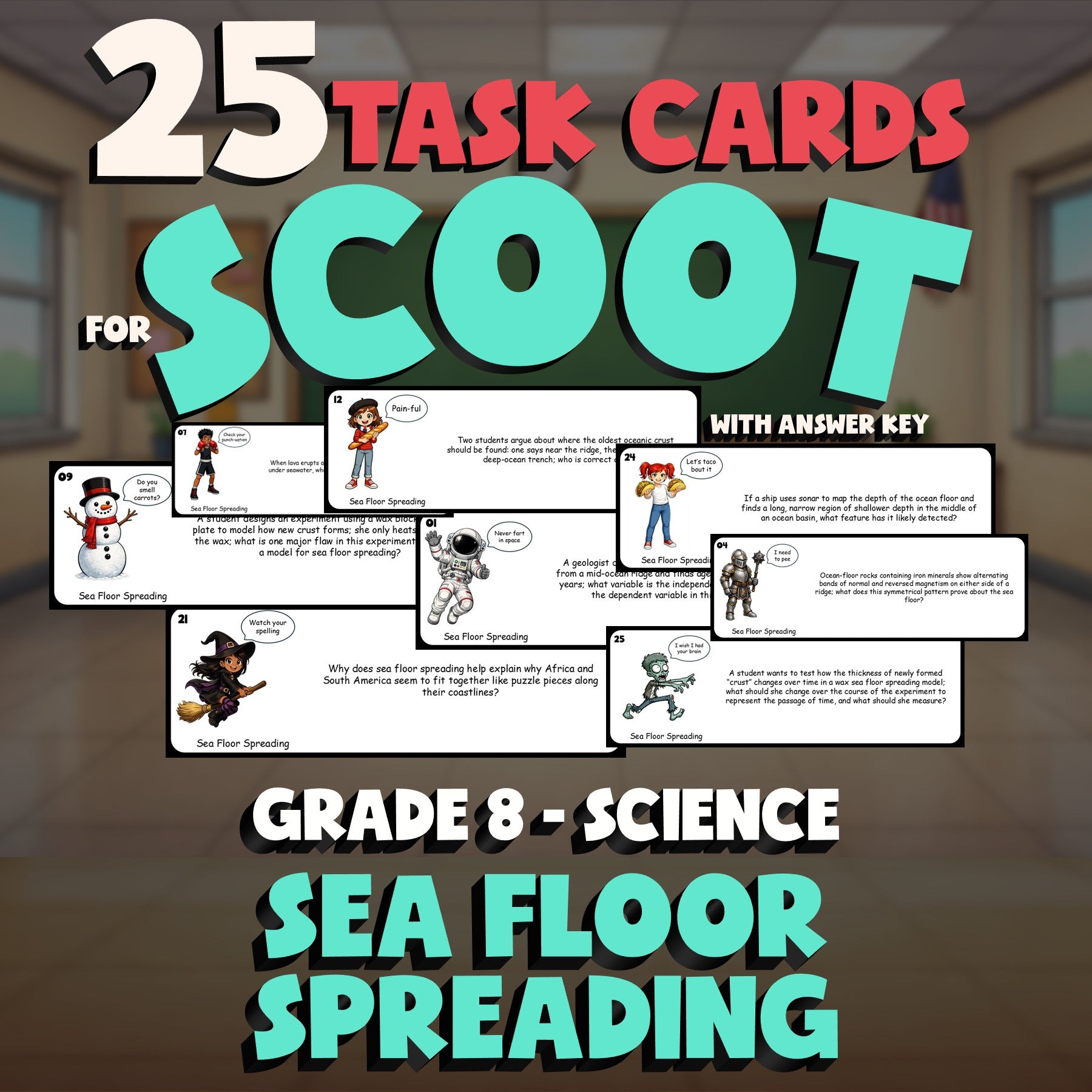 Sea Floor Spreading SCOOT TASK CARDS Science Game - No Prep Grade 8 Review