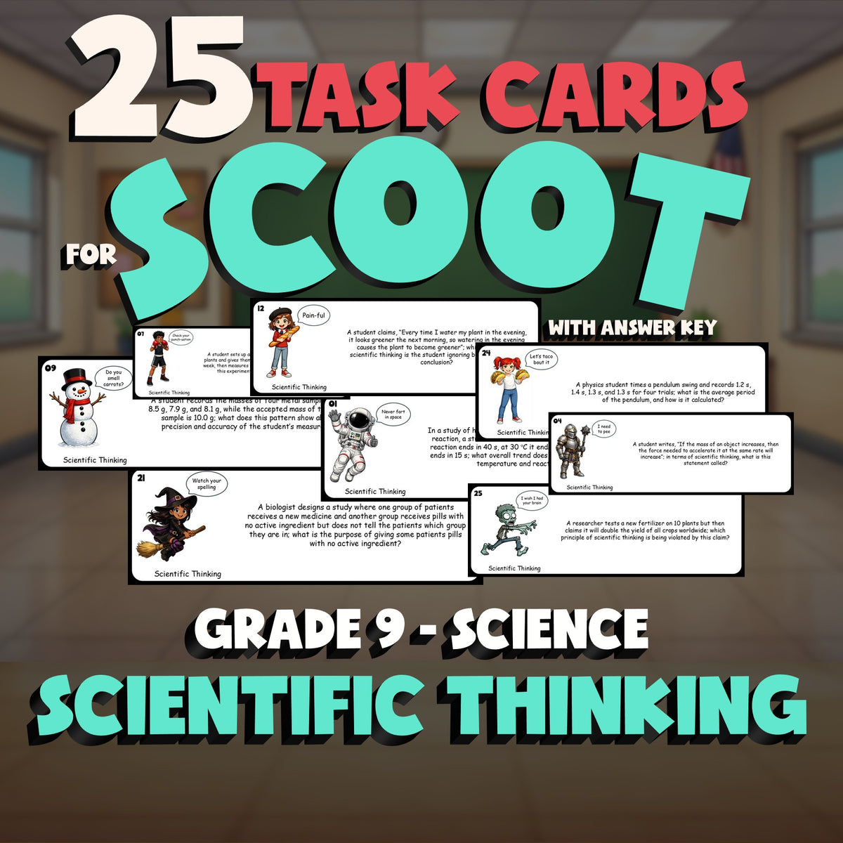 Scientific Thinking SCOOT TASK CARDS Science Game - No Prep Grade 9 Review