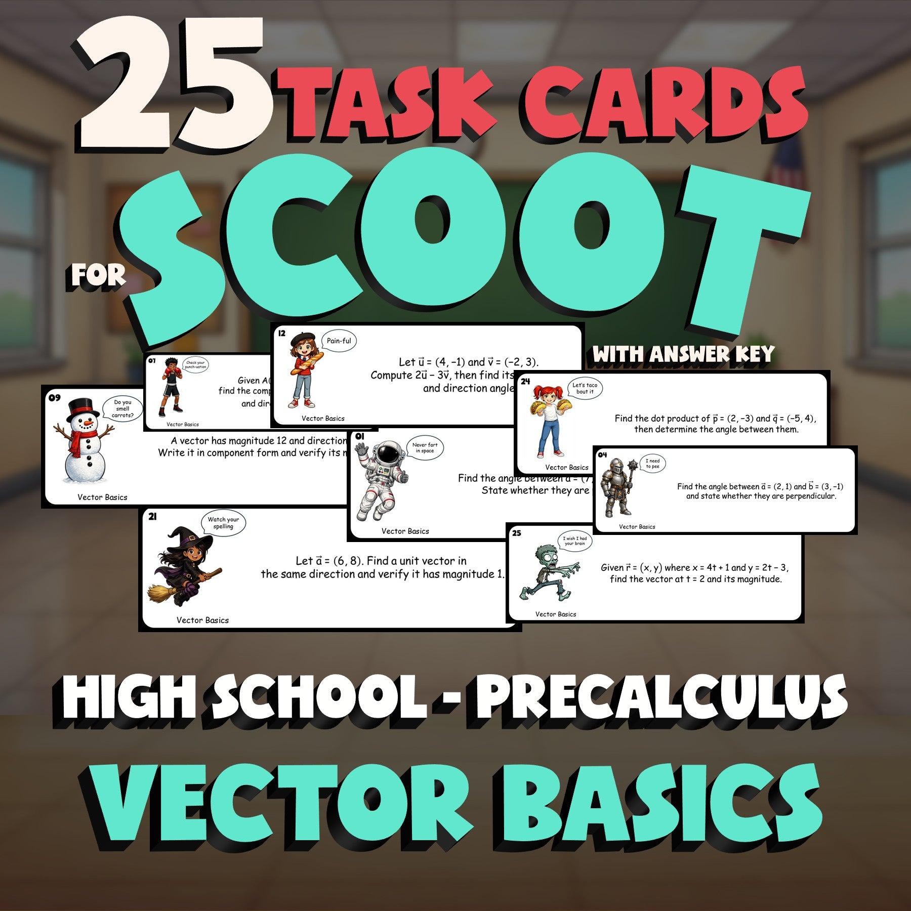 Vector Basics SCOOT TASK CARDS Math Game - No Prep PreCalculus Review Activity