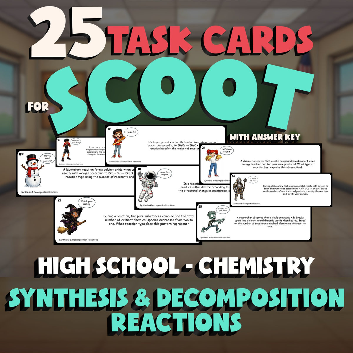 Synthesis & Decomposition Reactions SCOOT TASK CARDS Science Game - Chemistry