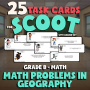 Math Problems in Geography SCOOT TASK CARDS Math Game - No Prep Grade 8 Review