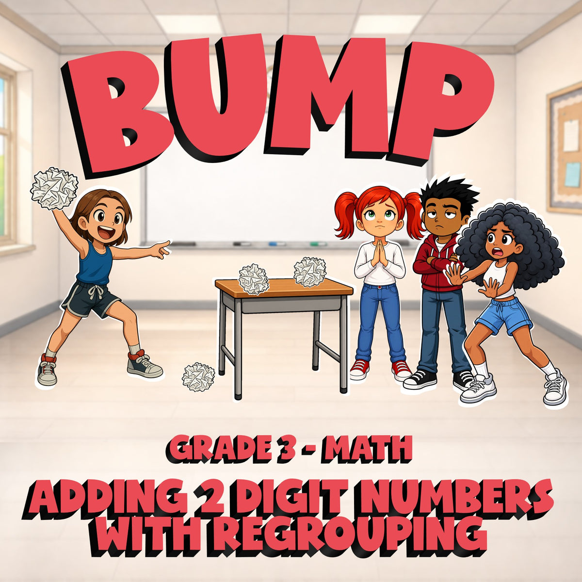 Adding 2 Digit Numbers with Regrouping BUMP Math Game - No Prep Grade 3 Review