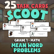 Mean Word Problems SCOOT TASK CARDS Math Game - No Prep Grade 7 Review Activity