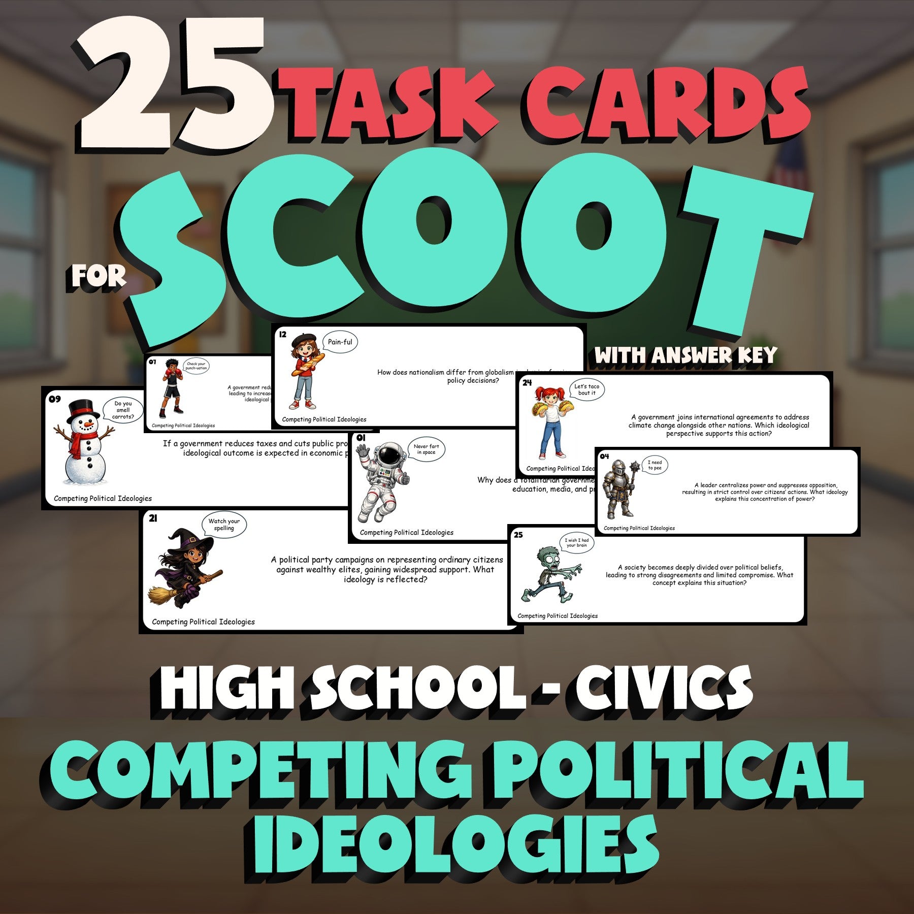 Competing Political Ideologies SCOOT TASK CARDS Civics Game - No Prep Review