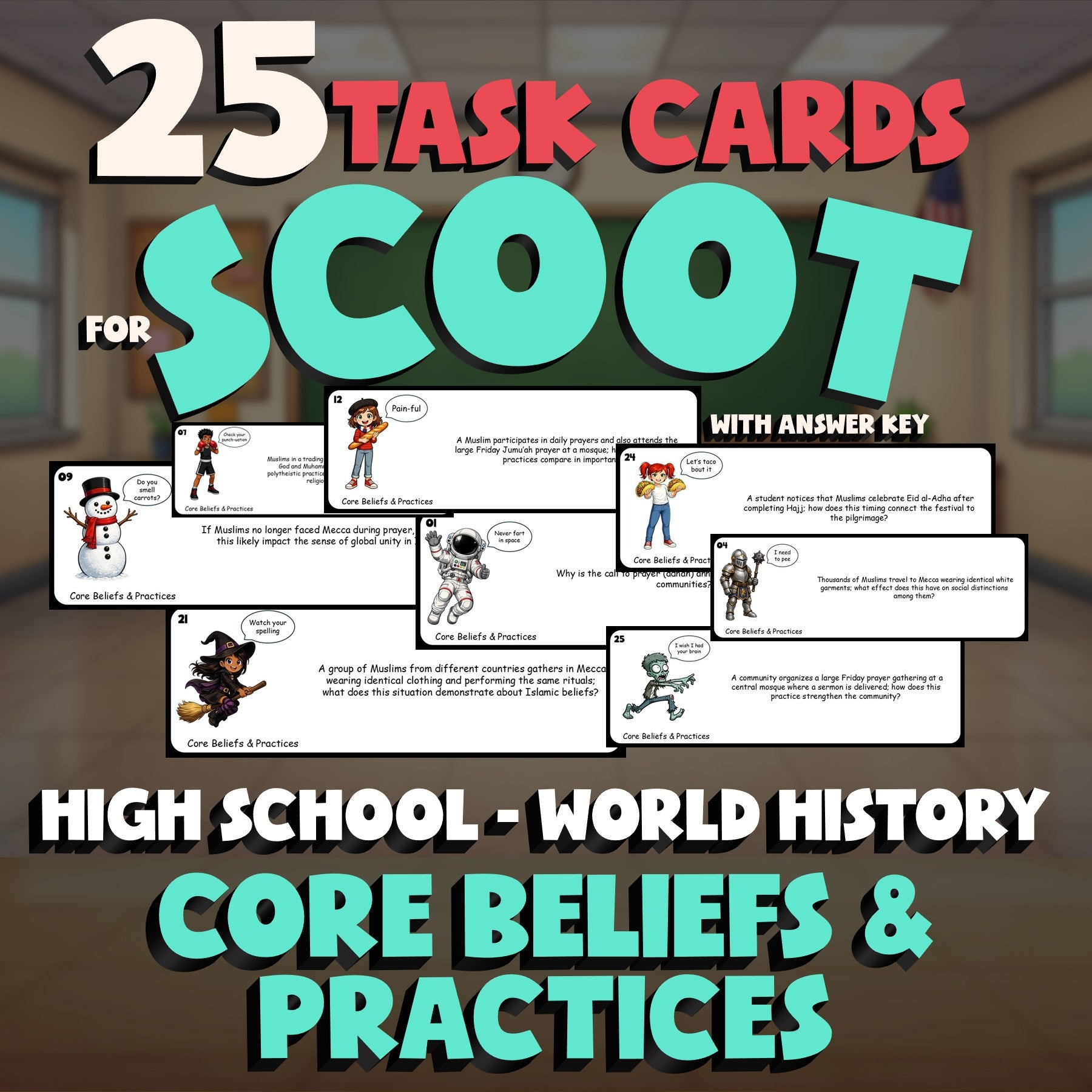 Core Beliefs & Practices SCOOT TASK CARDS Game - No Prep World History Review