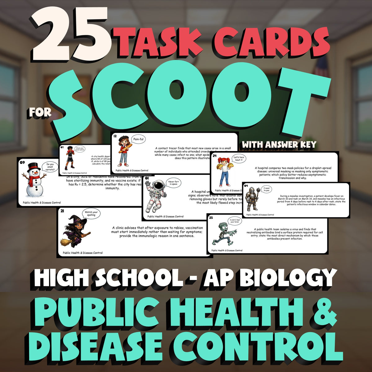 Public Health & Disease Control SCOOT TASK CARDS Science Game - AP Biology
