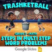 Steps in Multi Step Word Problems TRASHKETBALL Math Game - No Prep Grade 5