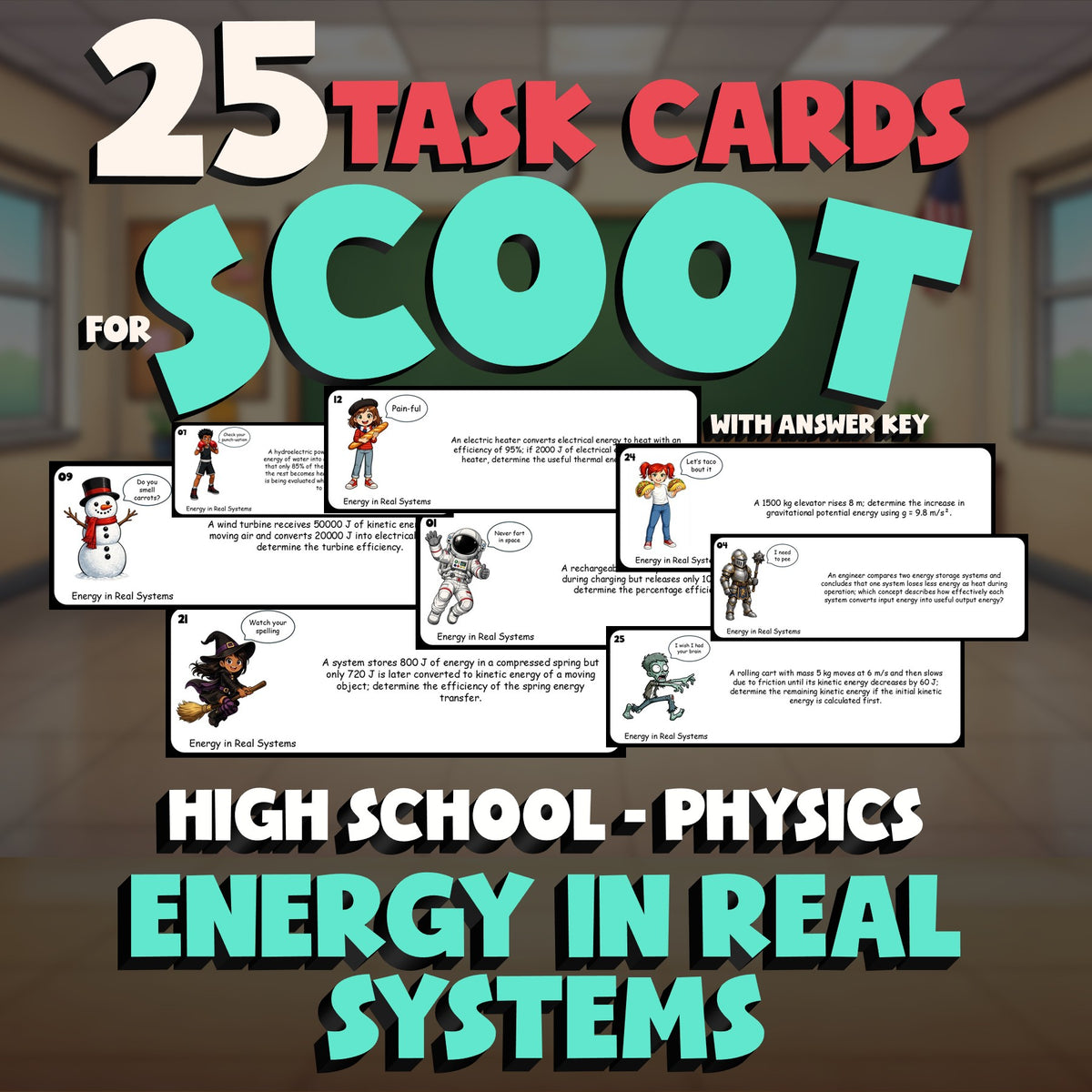 Energy in Real Systems SCOOT TASK CARDS Science Game - No Prep Physics Review
