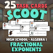 Fractional Exponents SCOOT TASK CARDS Math Game - No Prep Algebra 1 Review