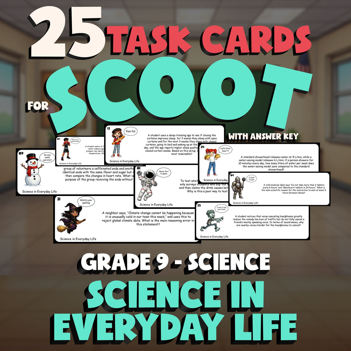 Science in Everyday Life SCOOT TASK CARDS Science Game - No Prep Grade 9 Review