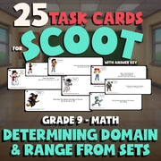 Determining Domain & Range from Sets SCOOT TASK CARDS Math Game - Grade 9