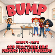Add Fractions Like Denoms Word Problems BUMP Math Game - No Prep Grade 4 Review
