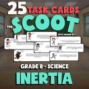 Inertia SCOOT TASK CARDS Science Game - No Prep Grade 8 Review Activity