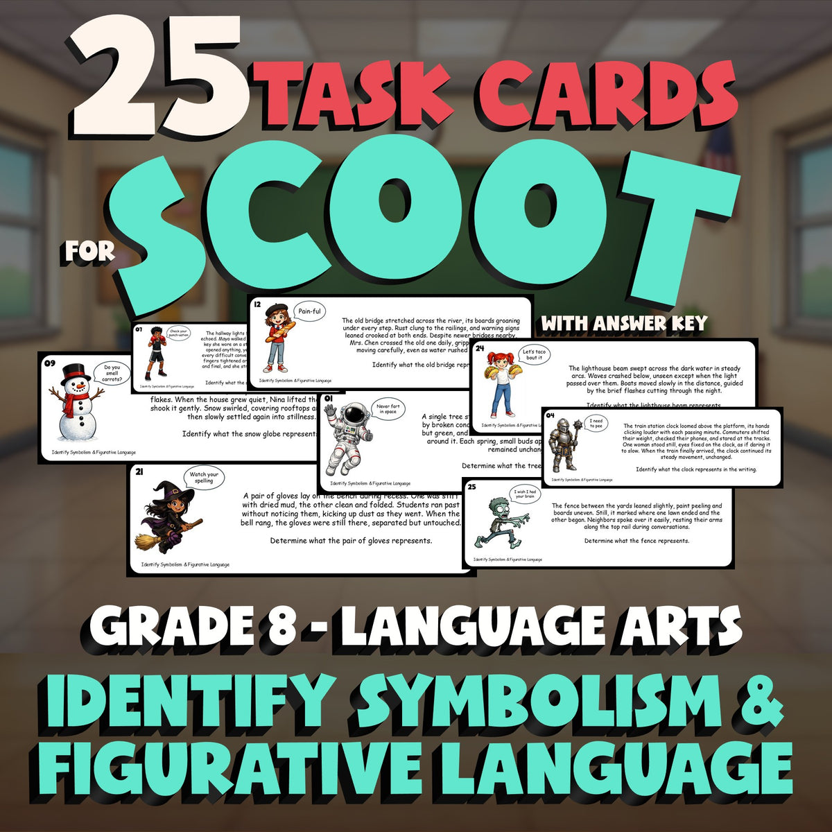 Identify Symbolism & Figurative Language SCOOT TASK CARDS ELA Game - Grade 8