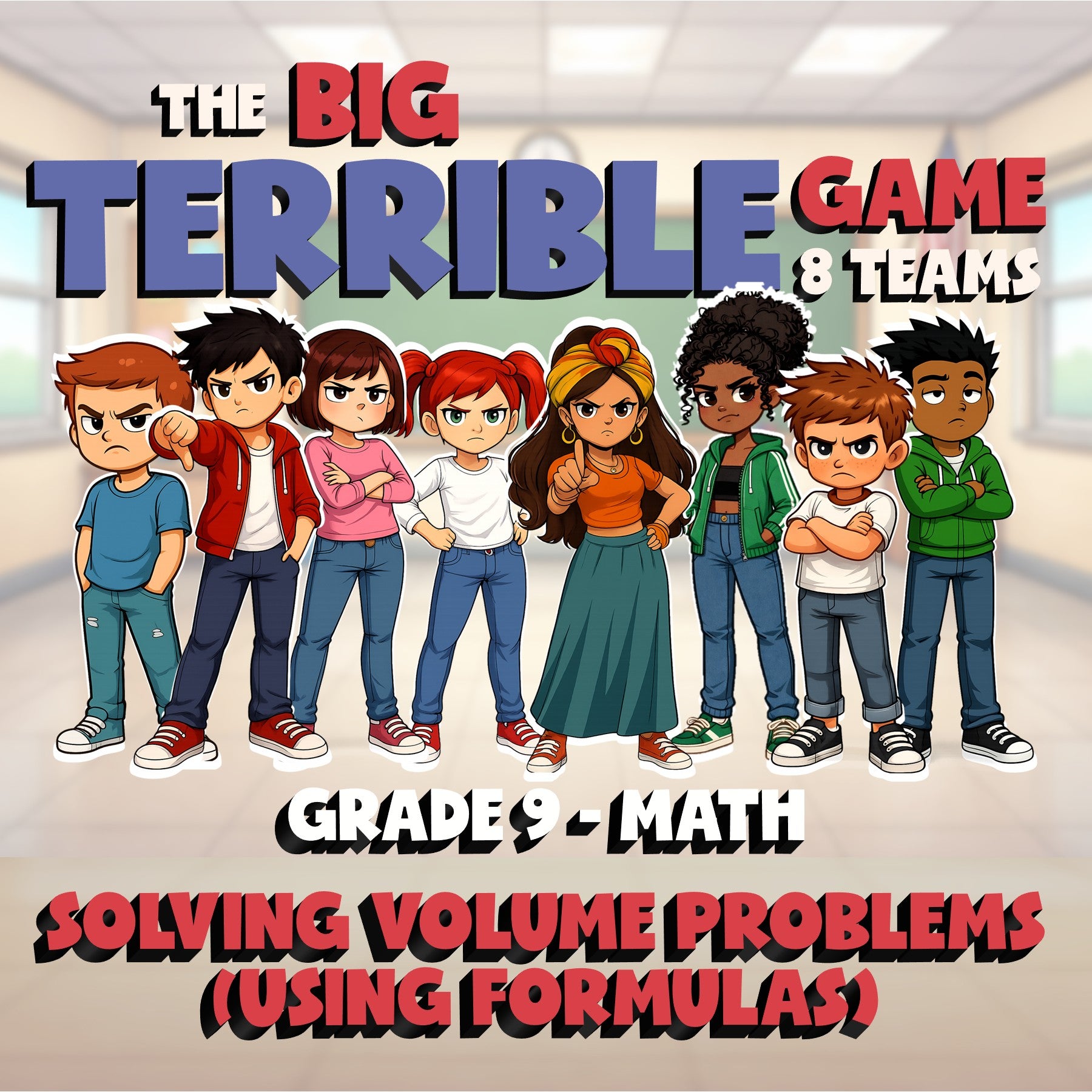 Solving Volume Problems (Using Formulas) BIG TERRIBLE GAME - Grade 9 Math Review