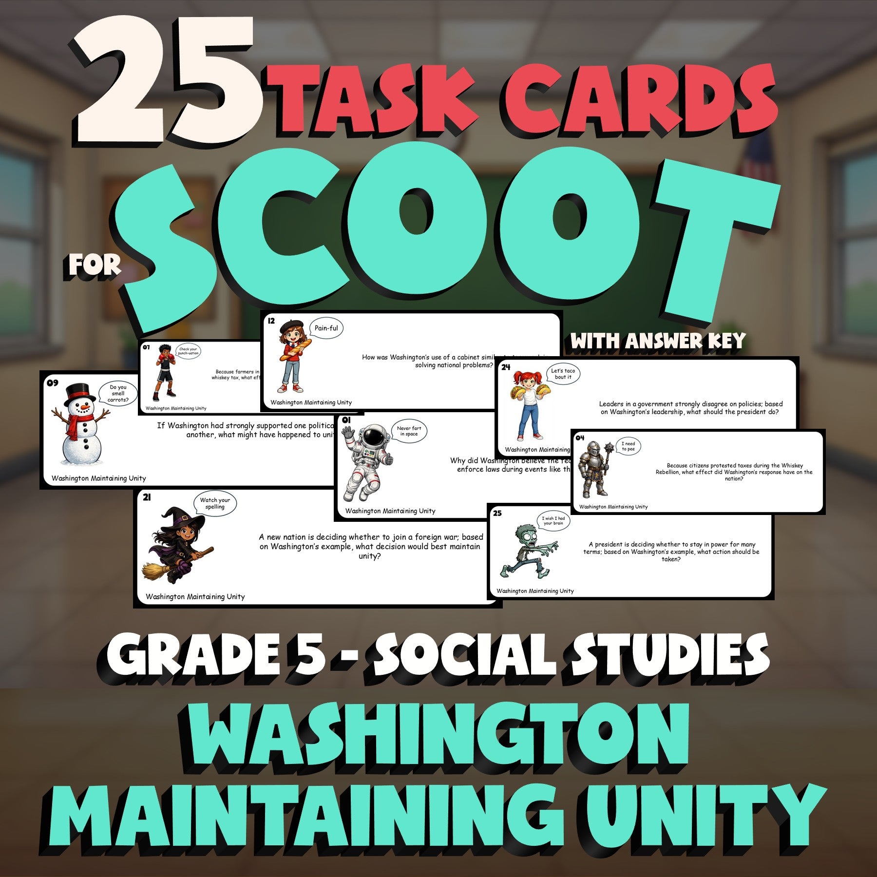 Washington Maintaining Unity SCOOT TASK CARDS Socials Game - No Prep Grade 5