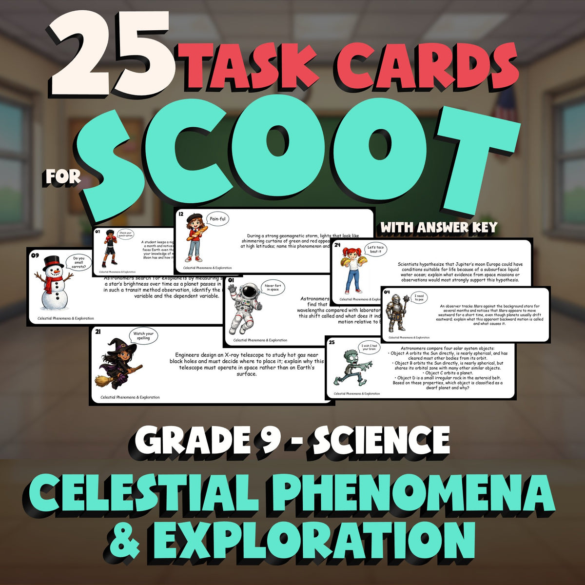 Celestial Phenomena & Exploration SCOOT TASK CARDS Science Game - Grade 9