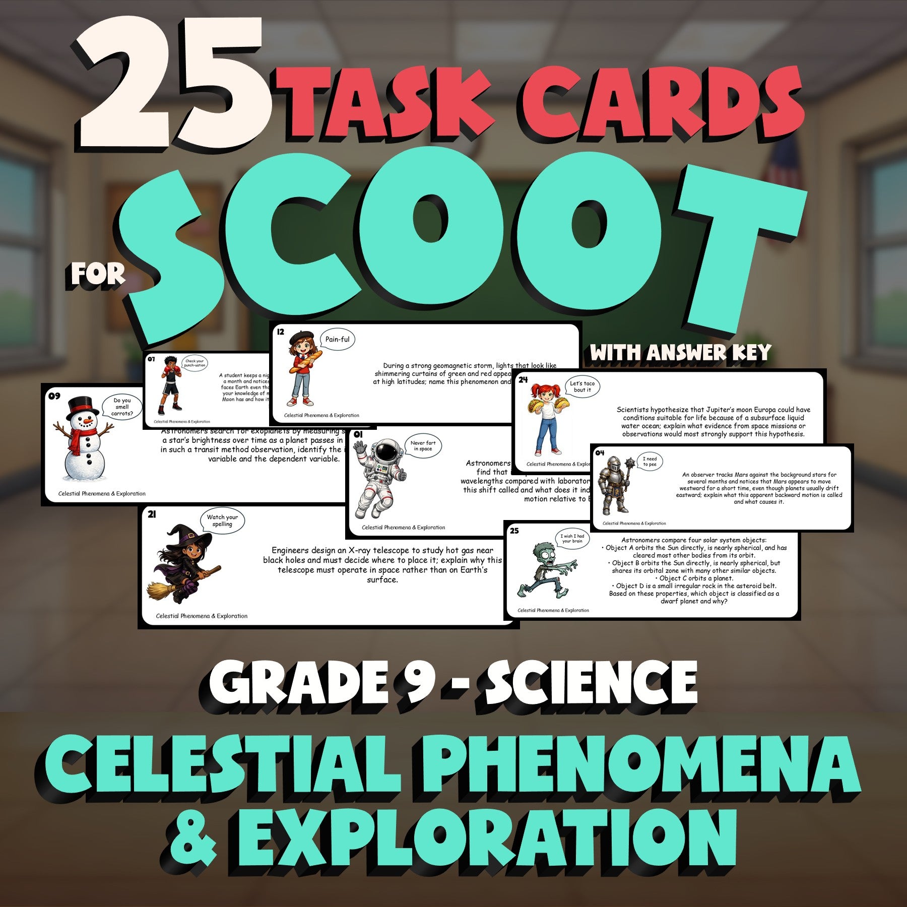 Celestial Phenomena & Exploration SCOOT TASK CARDS Science Game - Grade 9