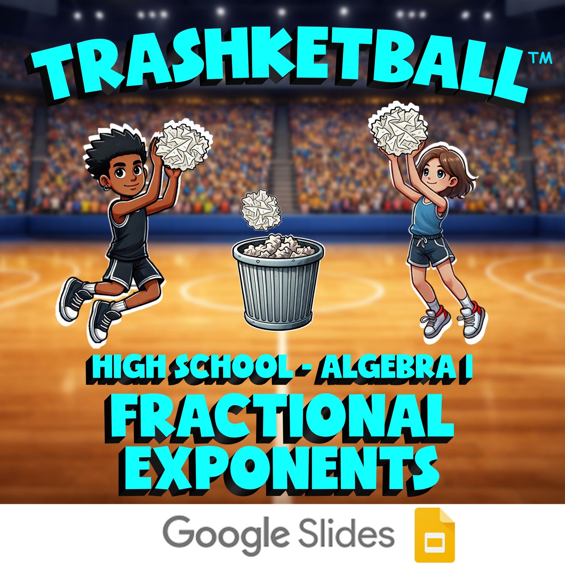 Fractional Exponents TRASHKETBALL Math Game - No Prep Algebra 1 Review Activity