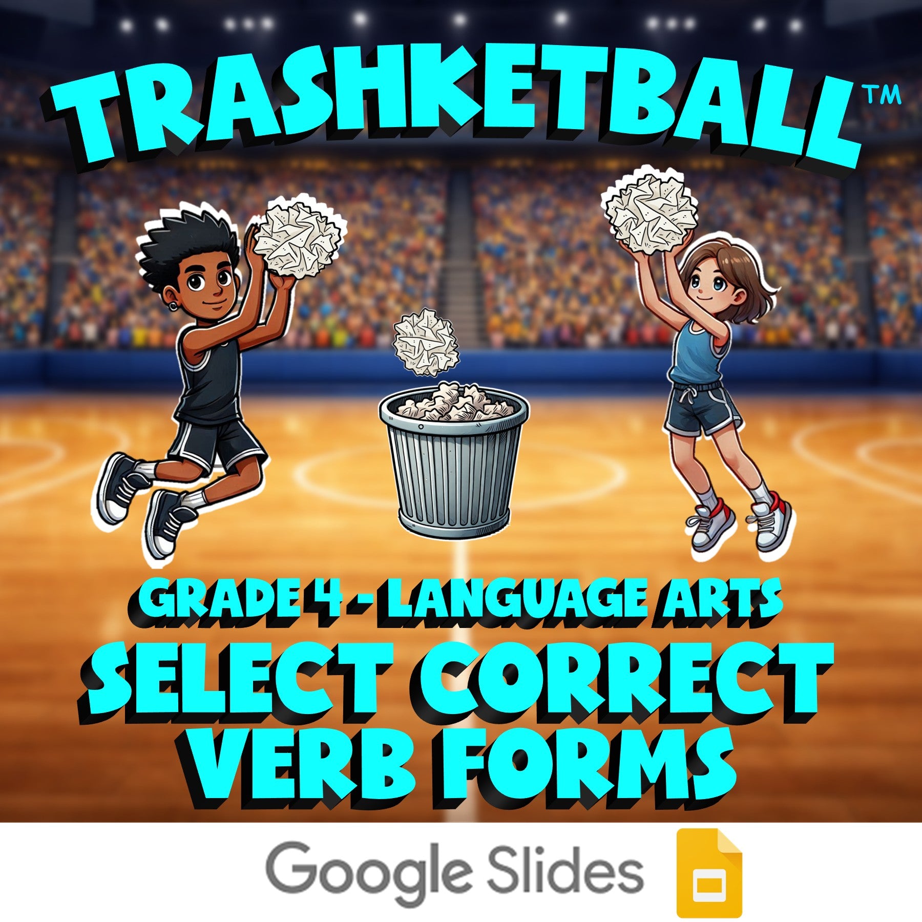 Select Correct Verb Forms TRASHKETBALL ELA Game - No Prep Grade 4 Review