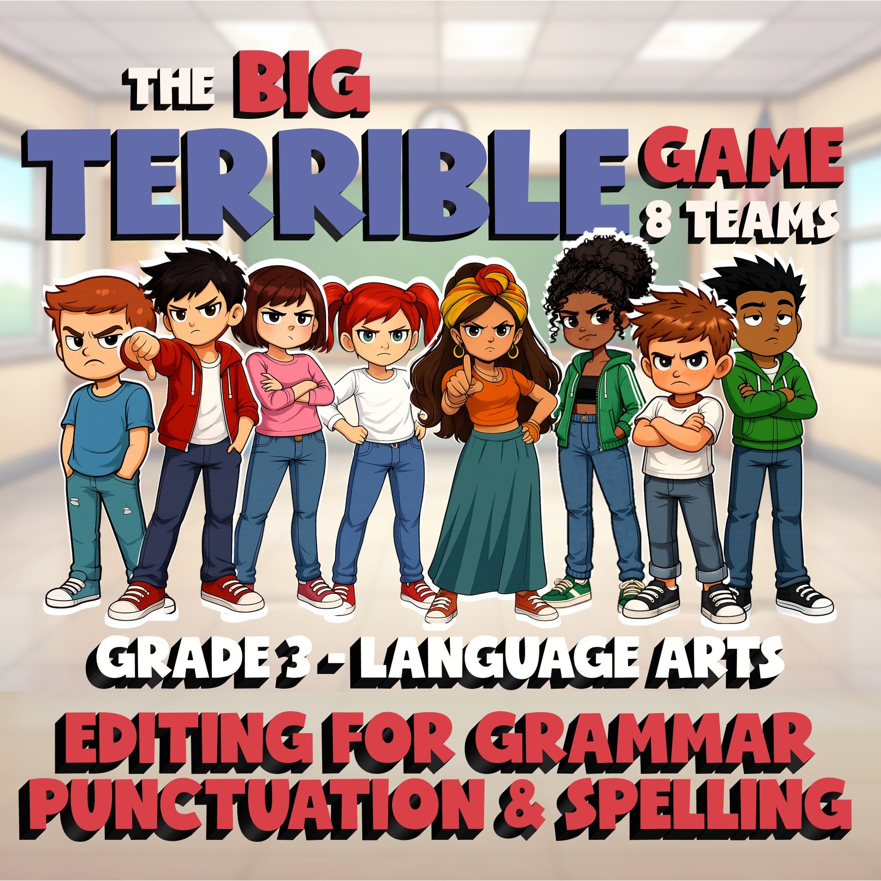 Editing for Grammar Punctuation & Spelling BIG TERRIBLE GAME - Grade 3 ELA