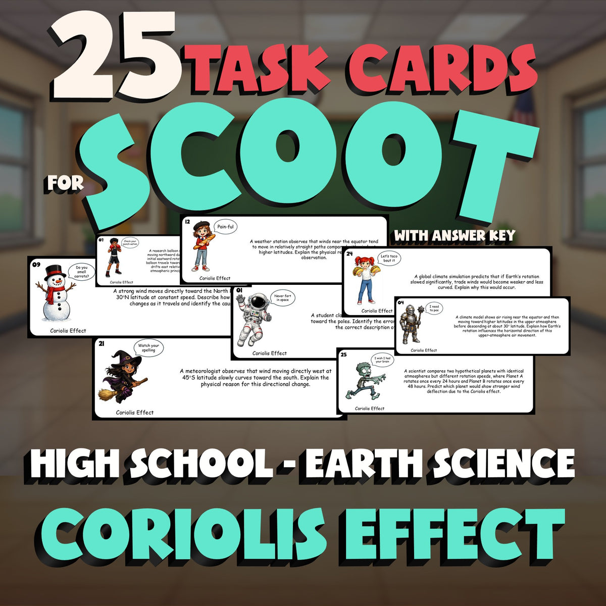 Coriolis Effect SCOOT TASK CARDS Game - No Prep Earth Science Review Activity