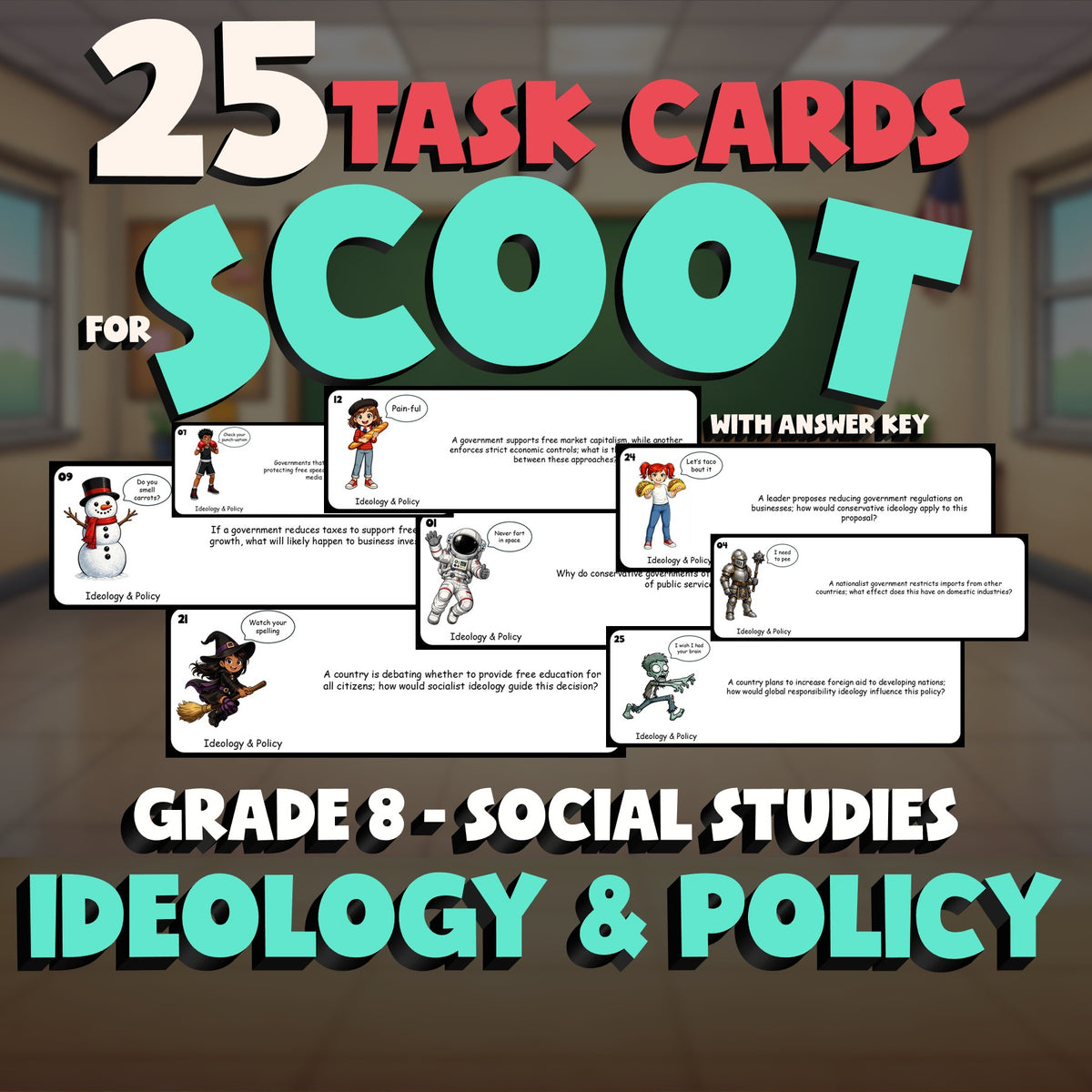 Ideology & Policy SCOOT TASK CARDS Socials Game - No Prep Grade 8 Review