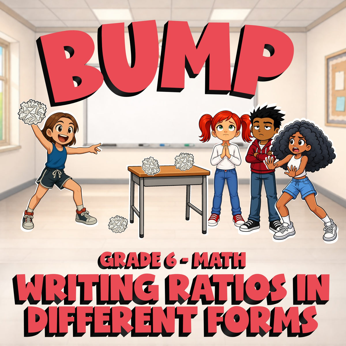 Writing Ratios in Different Forms BUMP Math Game - No Prep Grade 6 Review