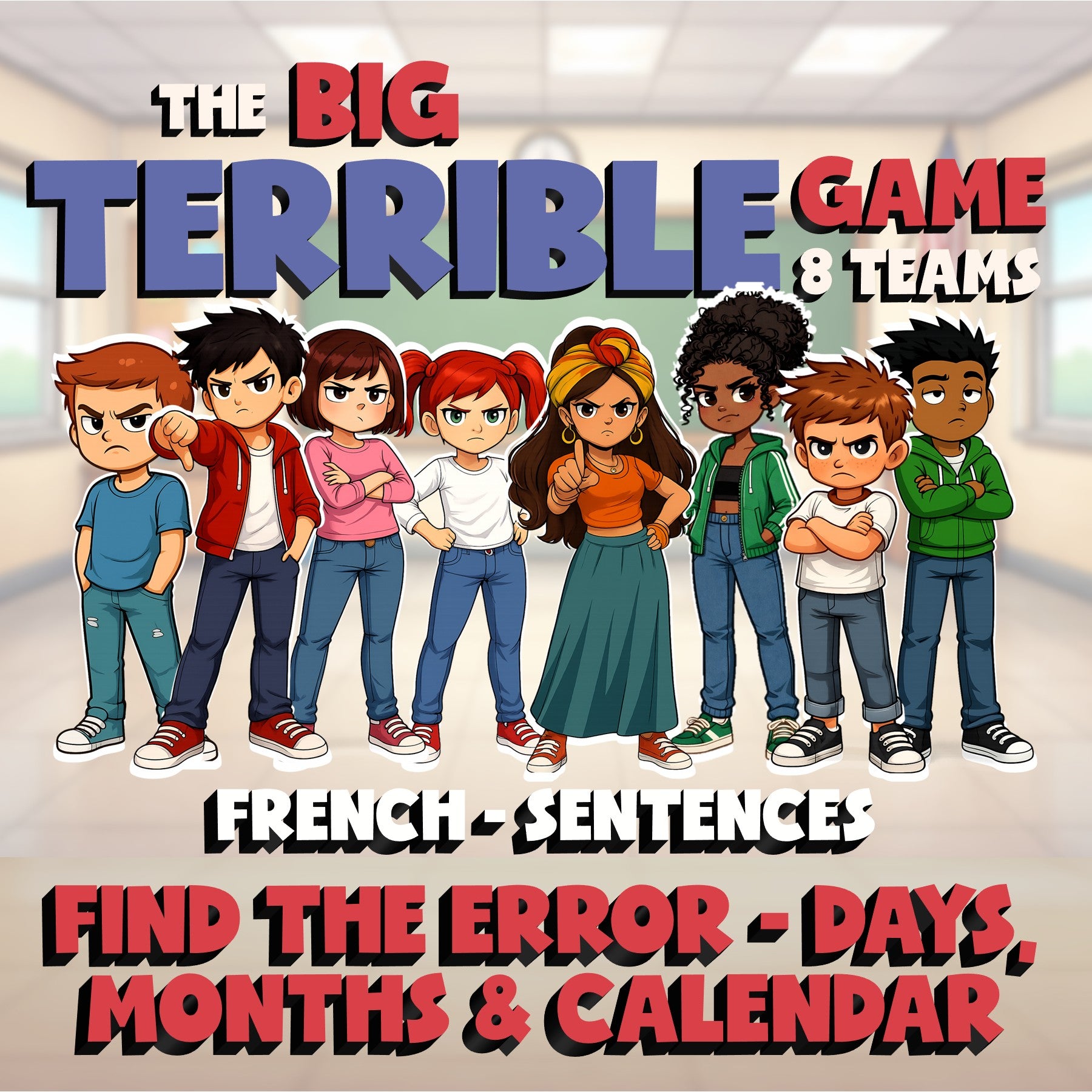 Find the Error - Days, Months & Calendar BIG TERRIBLE GAME - French Exercise