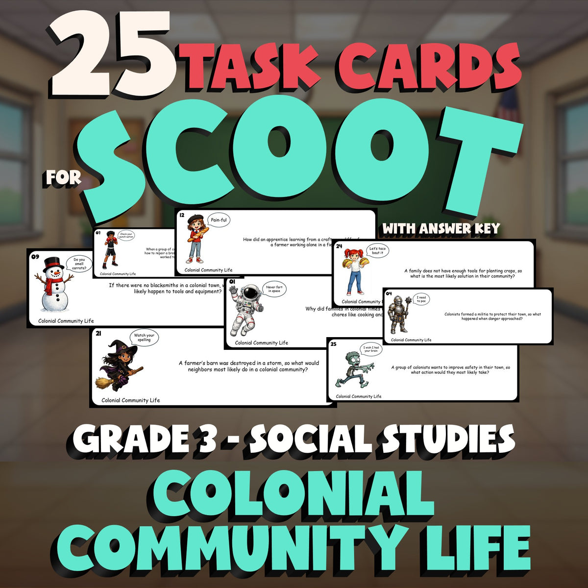 Colonial Community Life SCOOT TASK CARDS Socials Game - No Prep Grade 3 Review