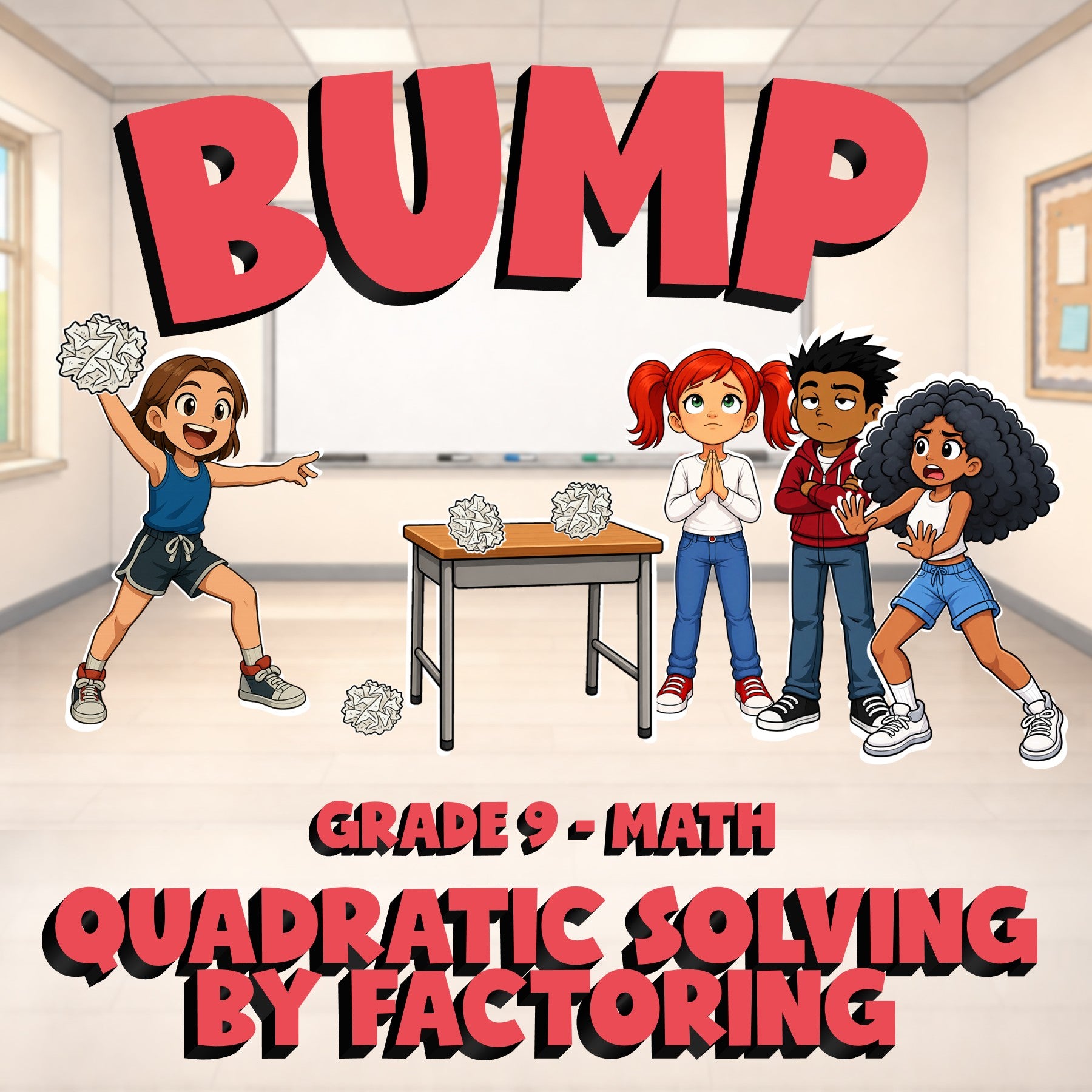Quadratic Solving by Factoring BUMP Math Game - No Prep Grade 9 Review Activity
