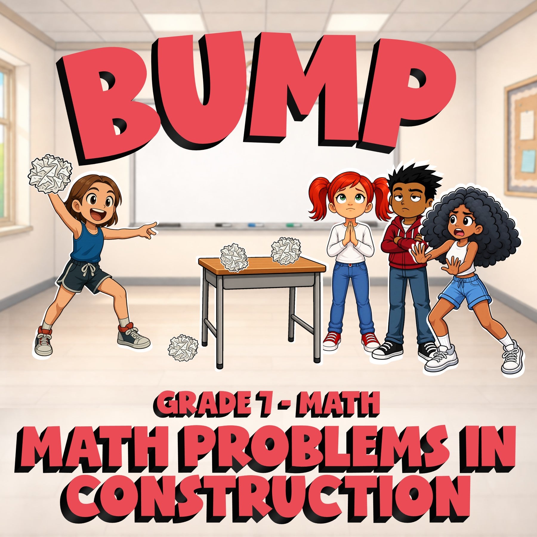 Math Problems in Construction BUMP Math Game - No Prep Grade 7 Review Activity