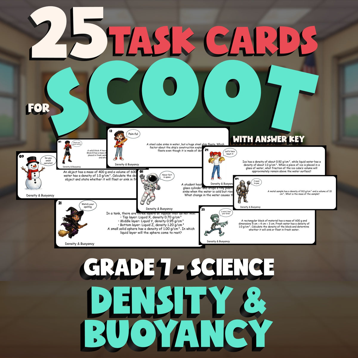 Density & Buoyancy SCOOT TASK CARDS Science Game - No Prep Grade 7 Review