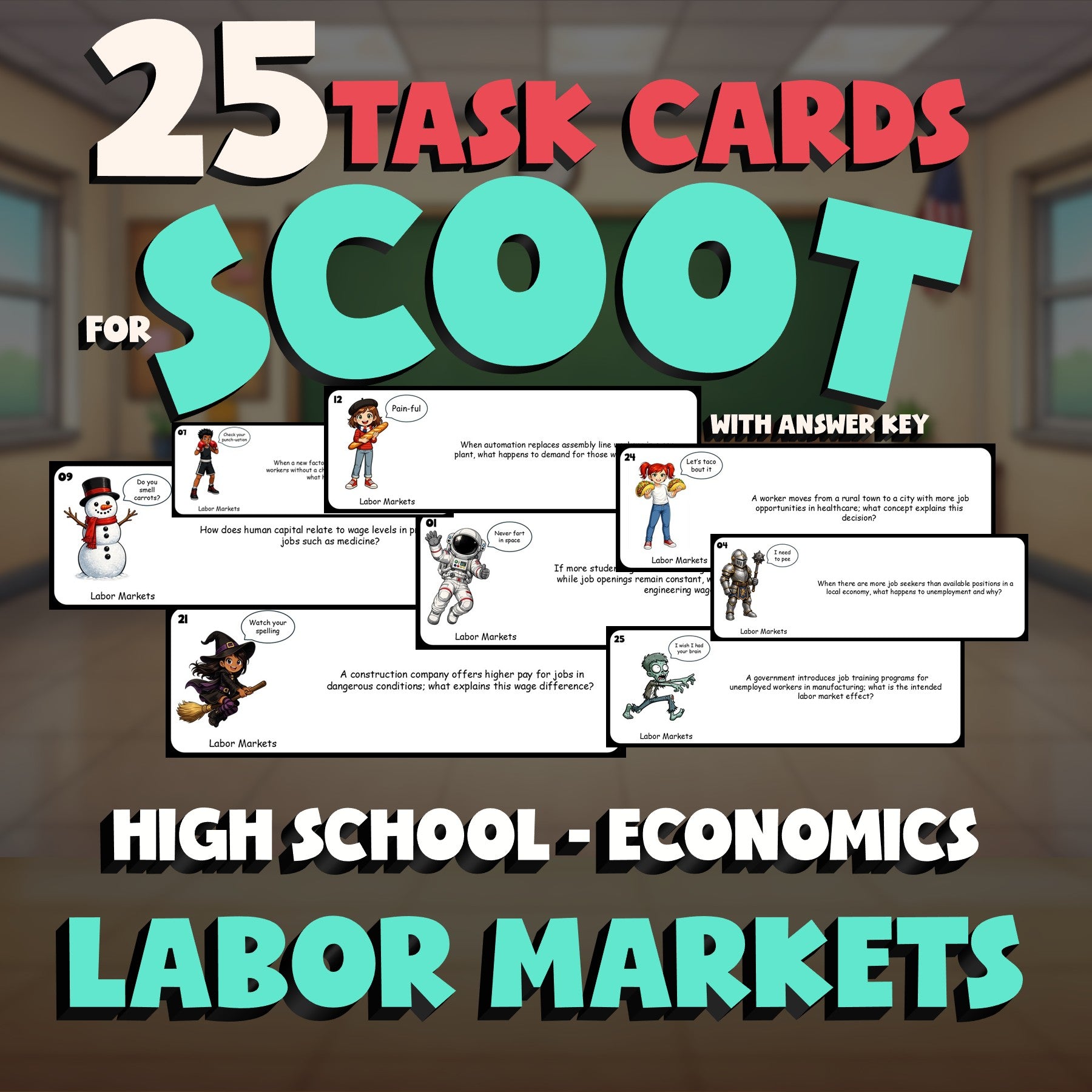 Labor Markets SCOOT TASK CARDS Economics Game - No Prep Review Activity