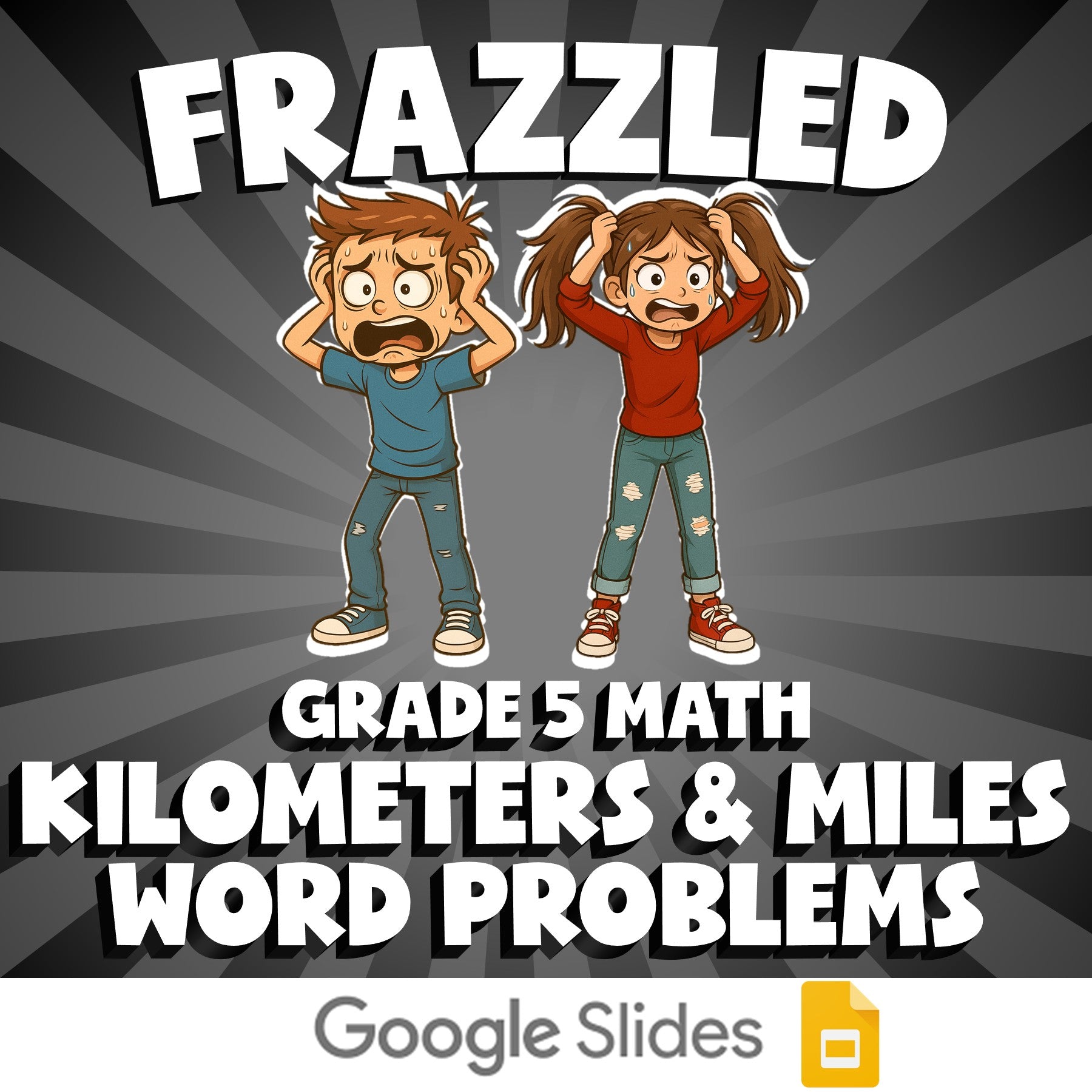 Kilometers & Miles Word Problems FRAZZLED Math Game - No Prep Grade 5 Review