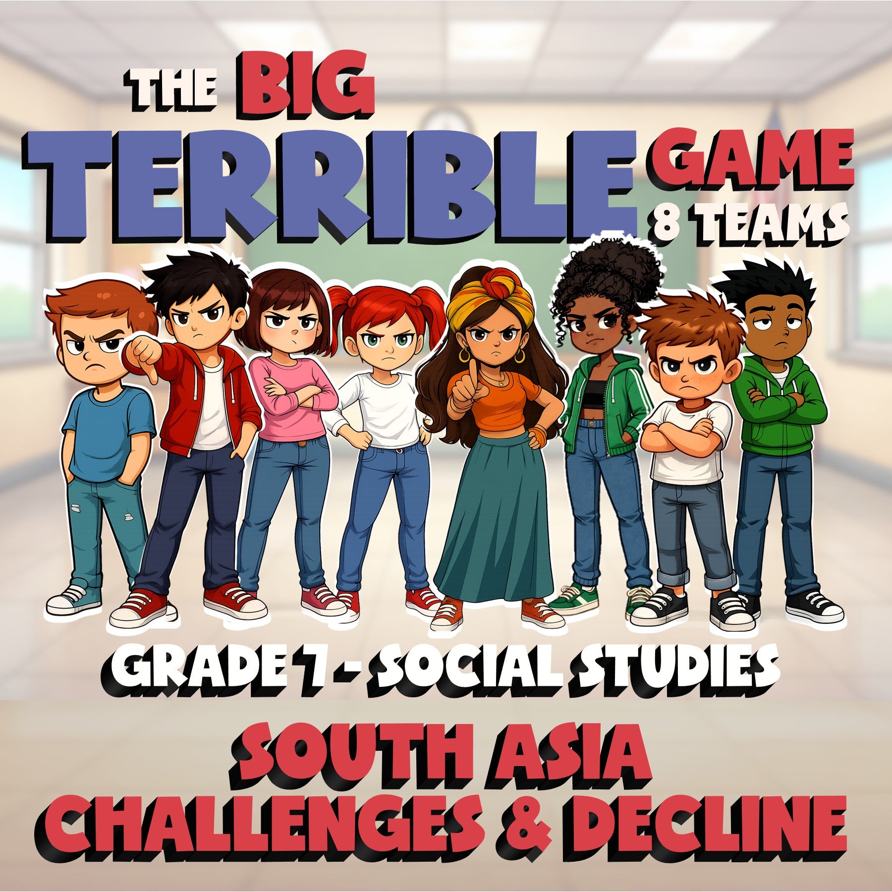 South Asia Challenges & Decline BIG TERRIBLE GAME - Grade 7 Socials Review