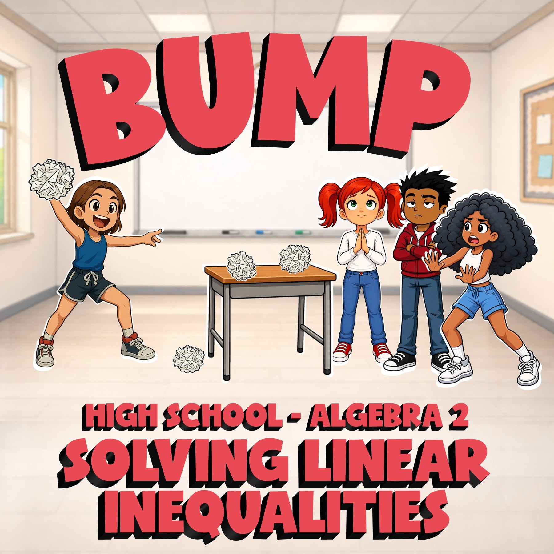 Solving Linear Inequalities BUMP Math Game - No Prep Algebra 2 Review Activity