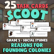 Reasons for Founding Colonies SCOOT TASK CARDS Socials Game - No Prep Grade 5