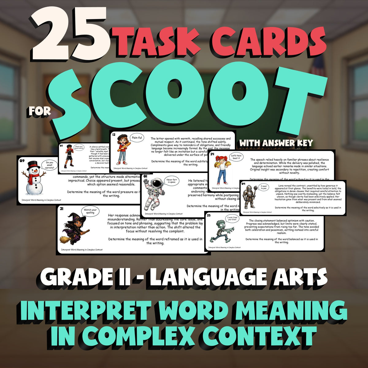 Interpret Word Meaning in Complex Context SCOOT TASK CARDS ELA Game - Grade 11