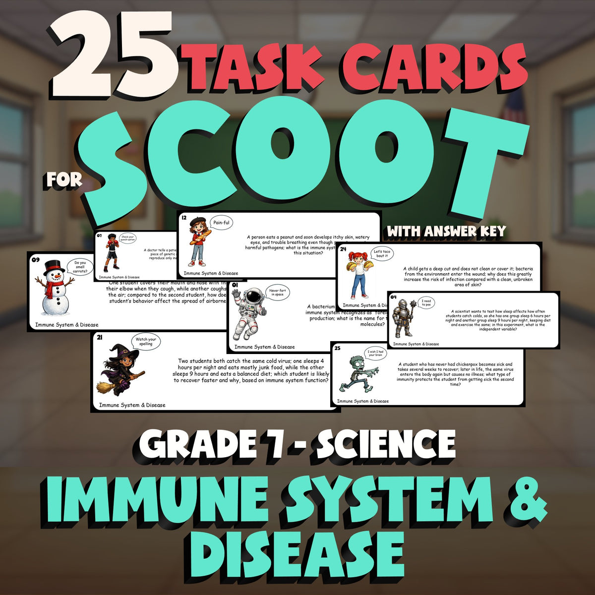 Immune System & Disease SCOOT TASK CARDS Science Game - No Prep Grade 7 Review