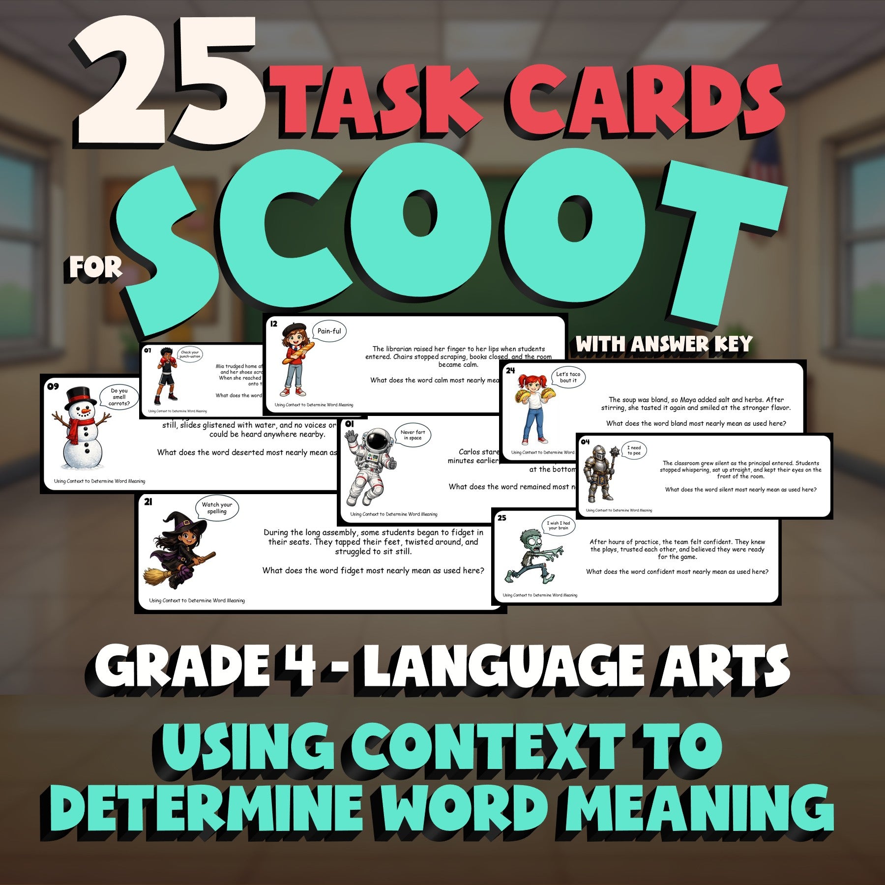 Using Context to Determine Word Meaning SCOOT TASK CARDS ELA Game - Grade 4