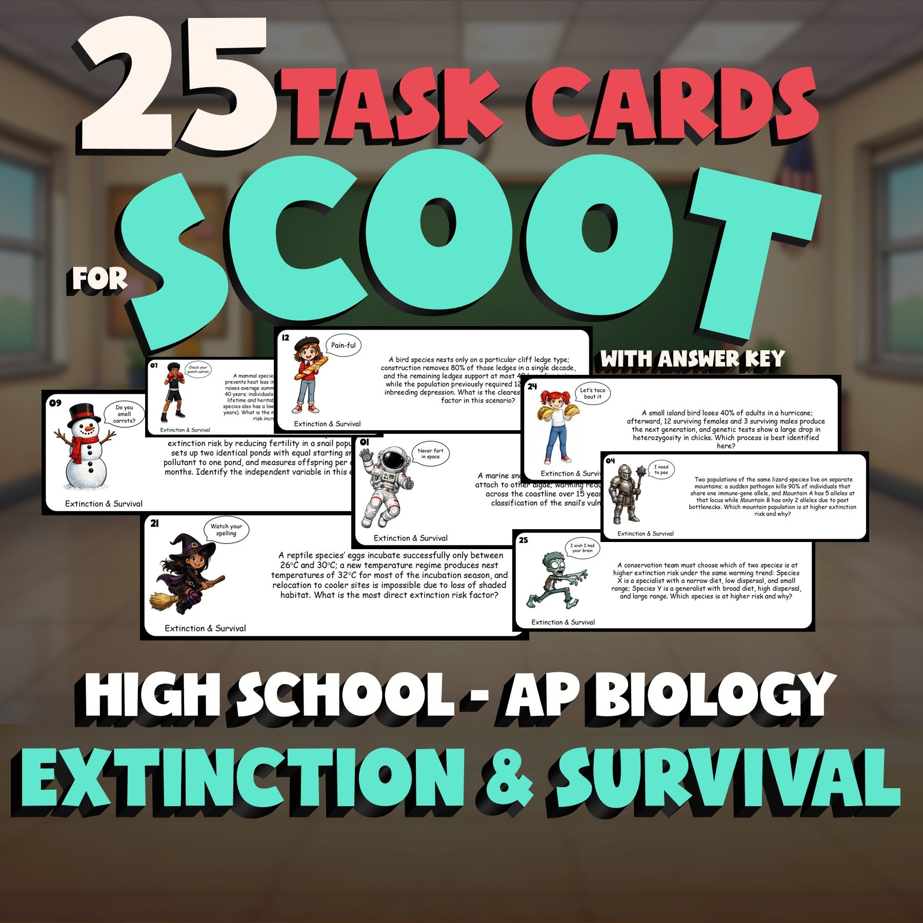 Extinction & Survival SCOOT TASK CARDS Science Game - No Prep AP Biology Review