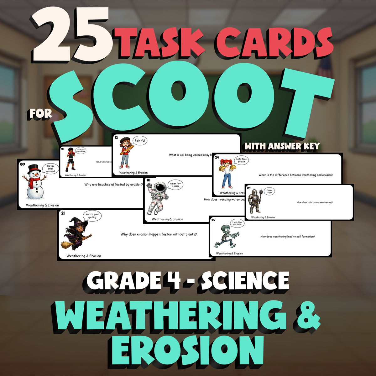 Weathering & Erosion SCOOT TASK CARDS Science Game - No Prep Grade 4 Review