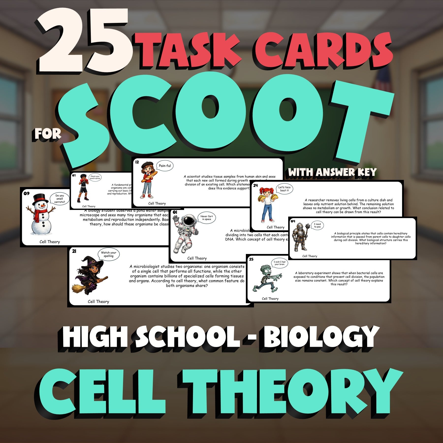 Cell Theory SCOOT TASK CARDS Science Game - No Prep Biology Review Activity