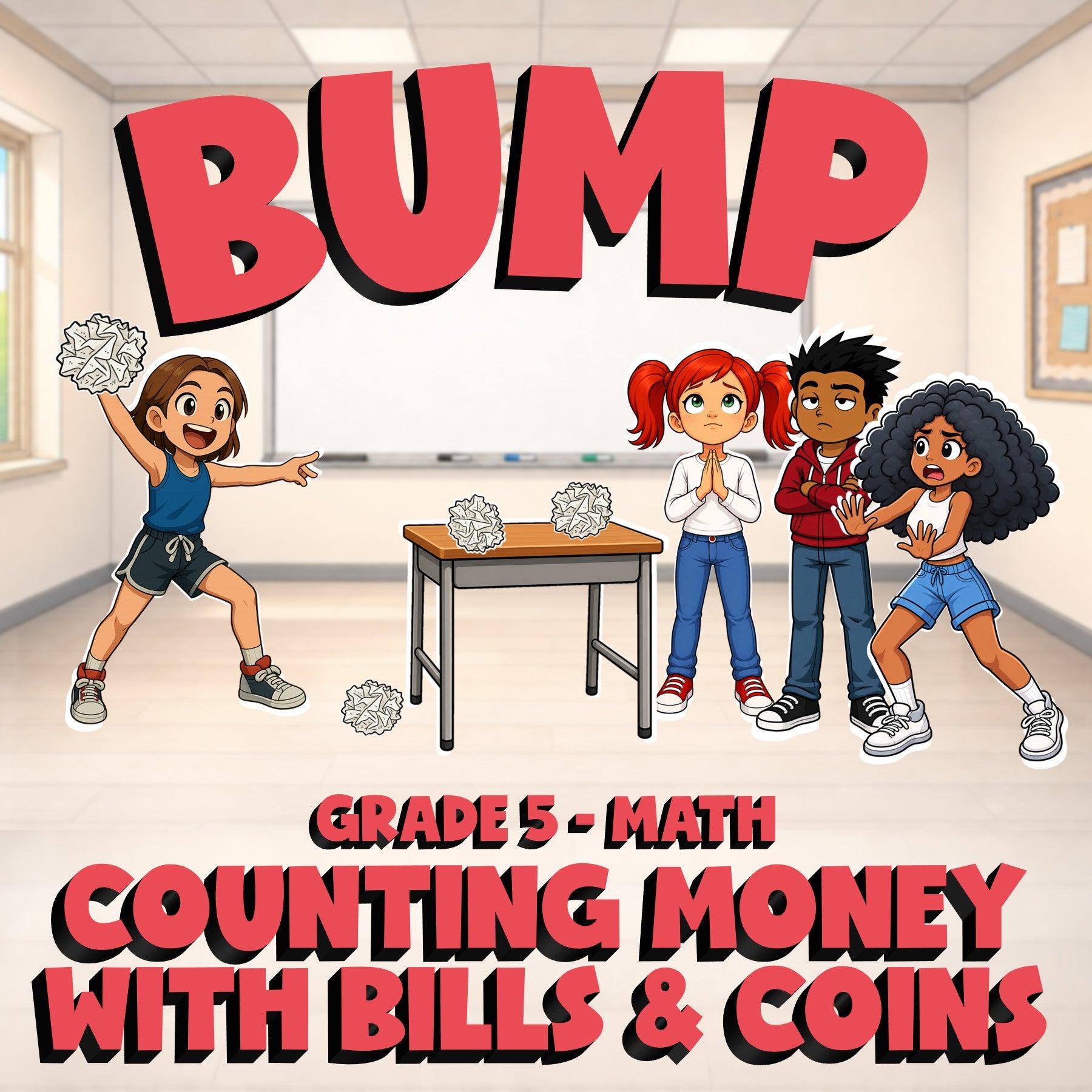 Counting Money with Bills & Coins BUMP Math Game - No Prep Grade 5 Review