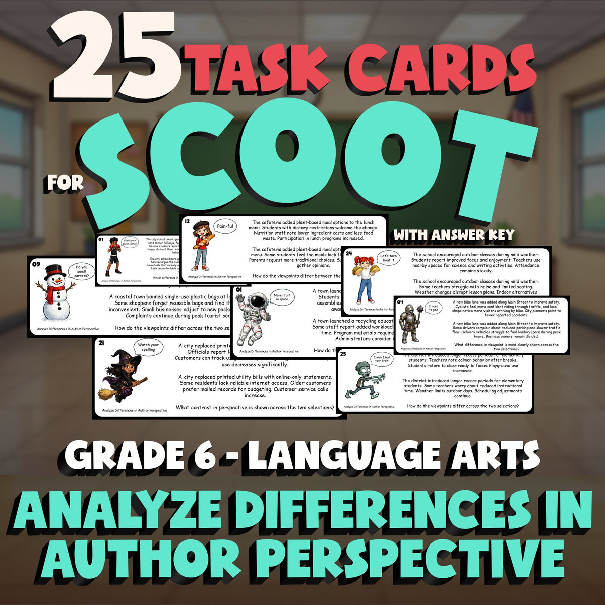 Analyze Differences in Author Perspective SCOOT TASK CARDS ELA Game - Grade 6