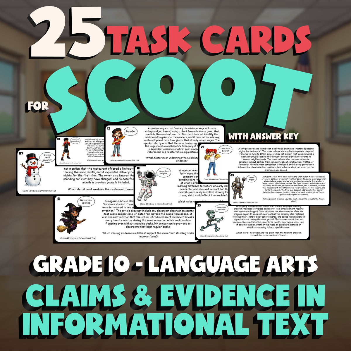 Claims & Evidence in Informational Text SCOOT TASK CARDS ELA Game - Grade 10