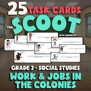 Work & Jobs in the Colonies SCOOT TASK CARDS Socials Game - No Prep Grade 3