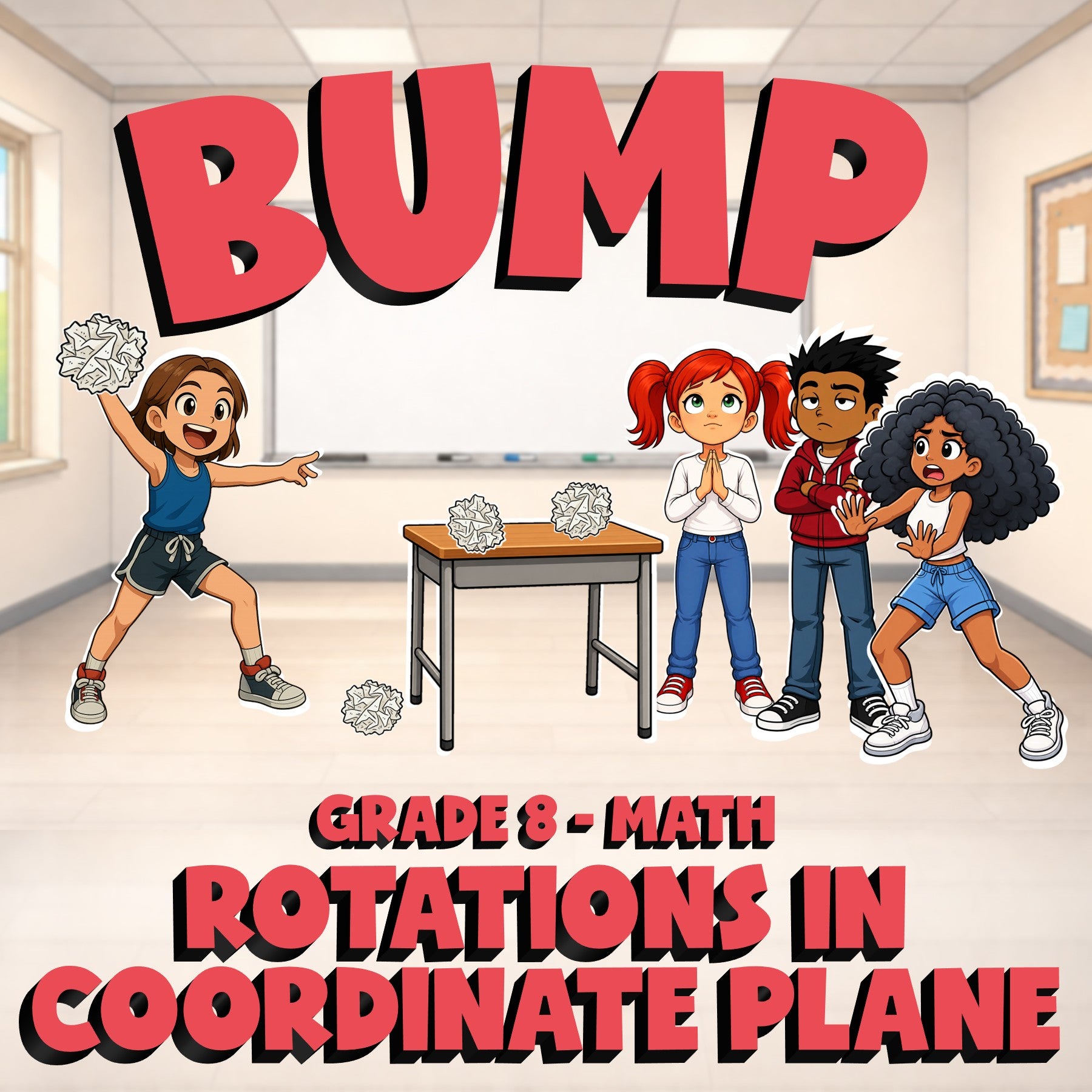 Rotations in Coordinate Plane BUMP Math Game - No Prep Grade 8 Review Activity
