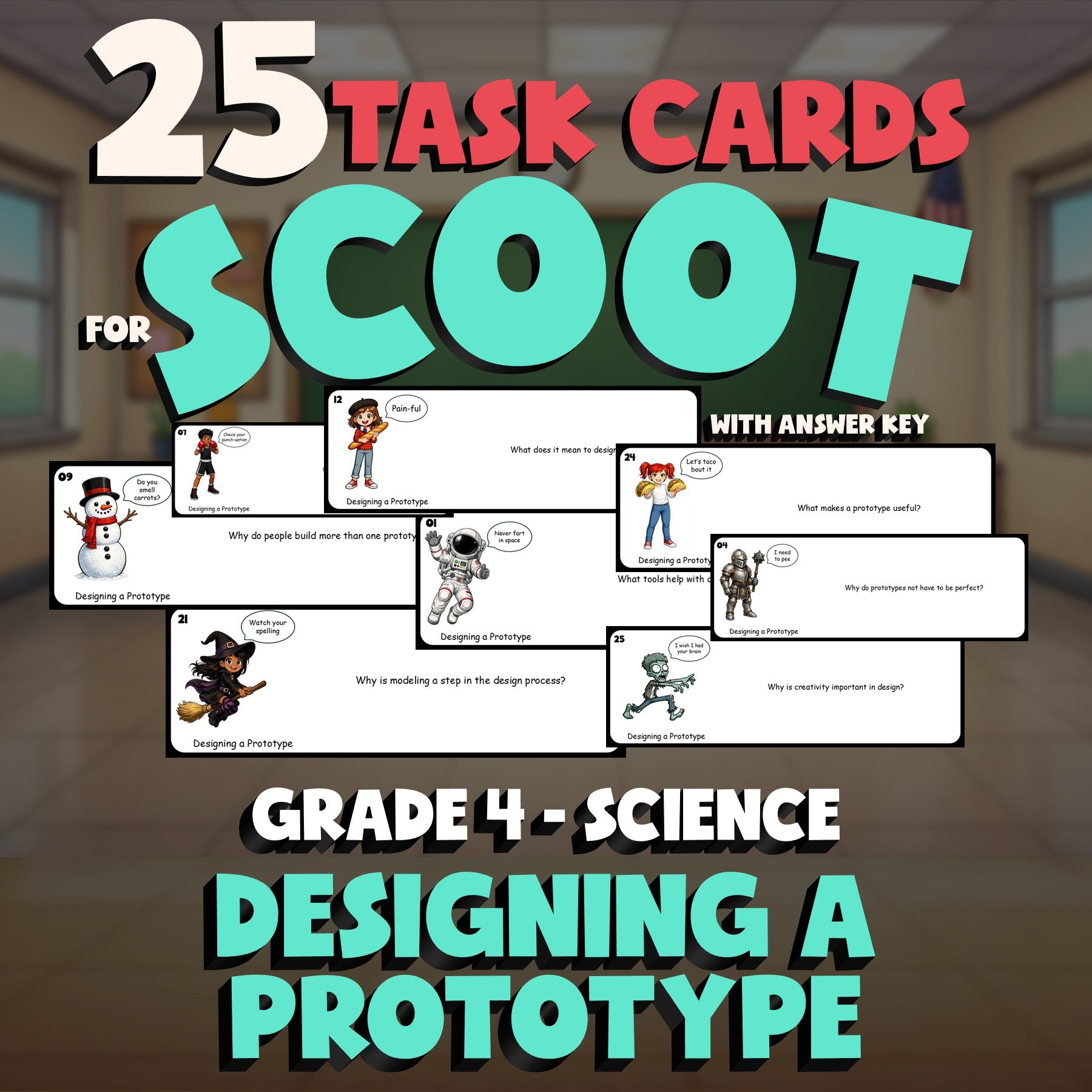 Designing a Prototype SCOOT TASK CARDS Science Game - No Prep Grade 4 Review